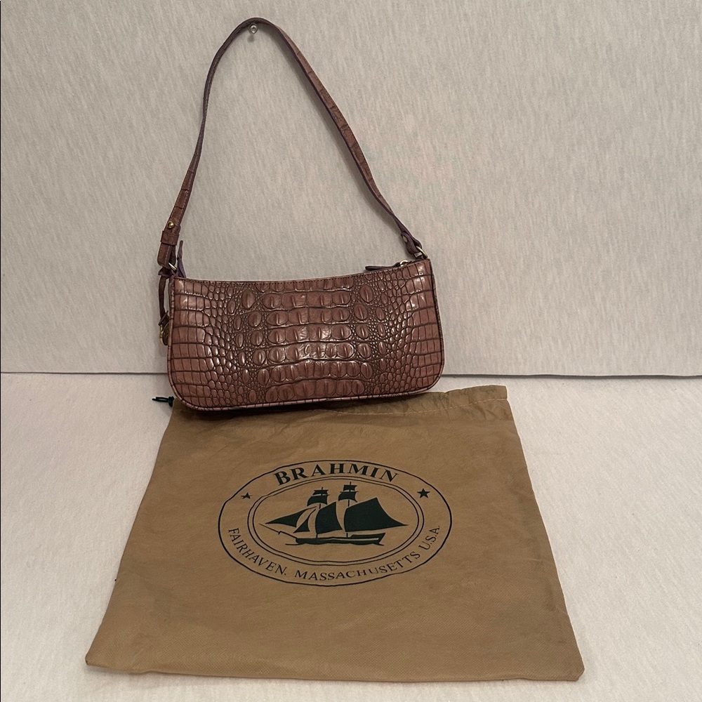 Vintage Brahmin Y2K Croc Embossed Leather Handbag Shoulder Mini Bag w/ Dust Bag - Picture 10 of 16